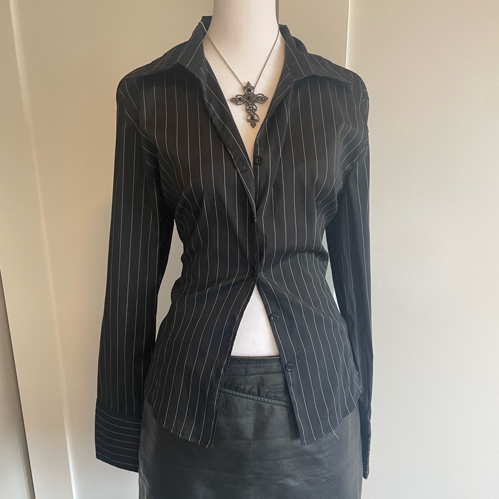 black and white pin stripe blouse